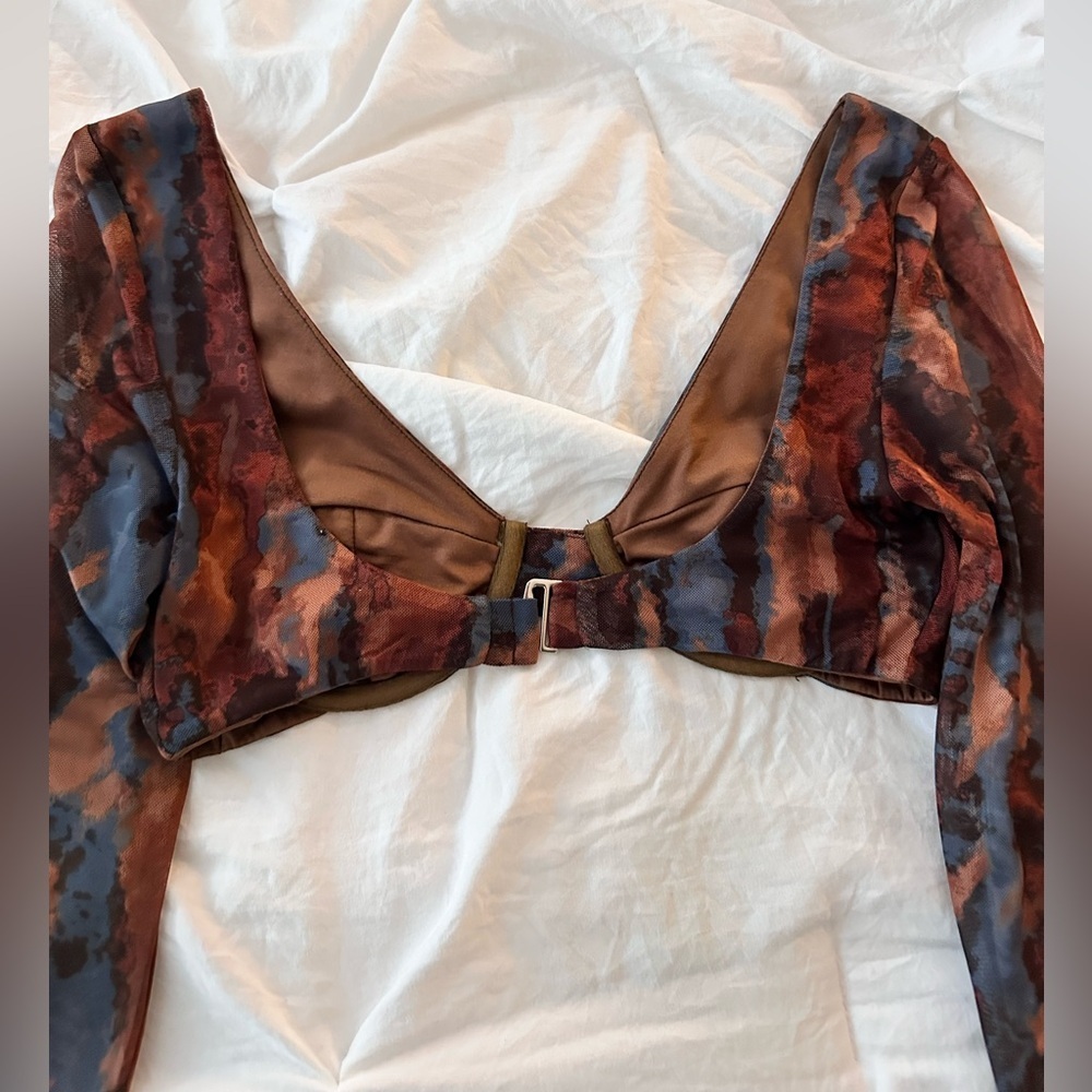 Brown and Blue Long Sleeve Going Out Crop Top Size S - Picture 4 of 4